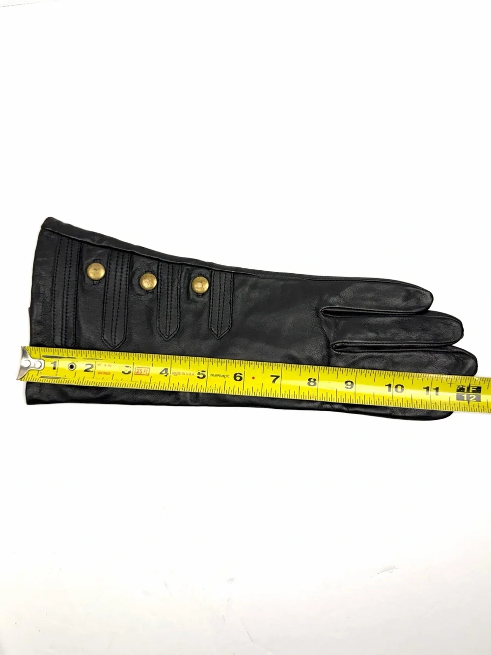 Mercer & Madison Black Leather Gloves Silk Lined XL 12” Long Brass Stud Accent
